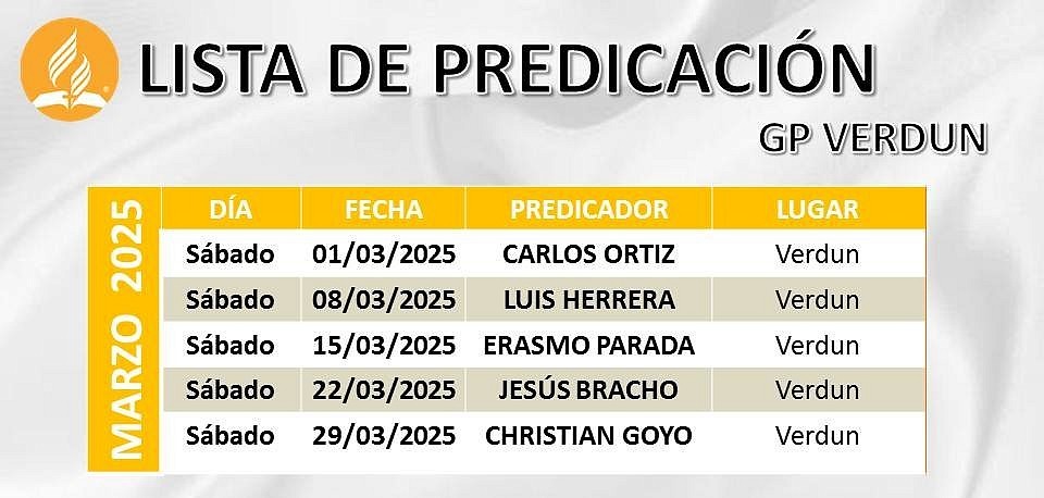 Lista de predicación Local de la IASD de Verdum